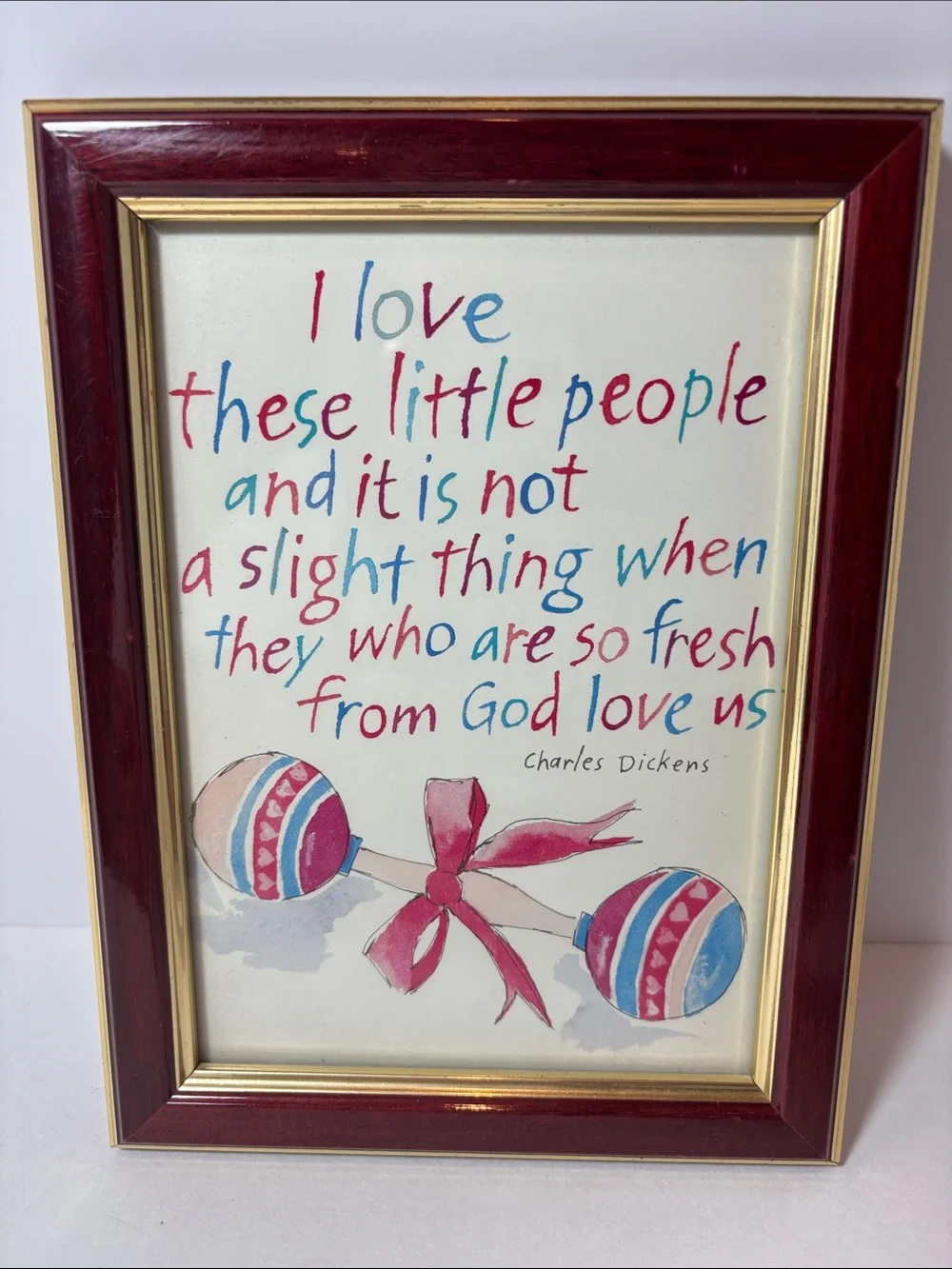 Framed 'I Love These Little People' Wall Art - Red and Gold
